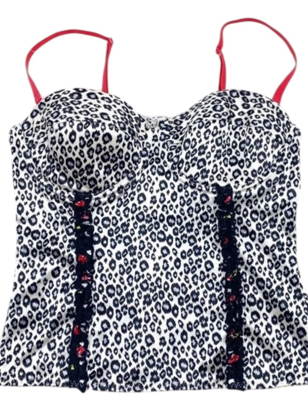 Flirtitude Bustier Top Leopard Print Skull Charm Silky Goth Punk Animal Print